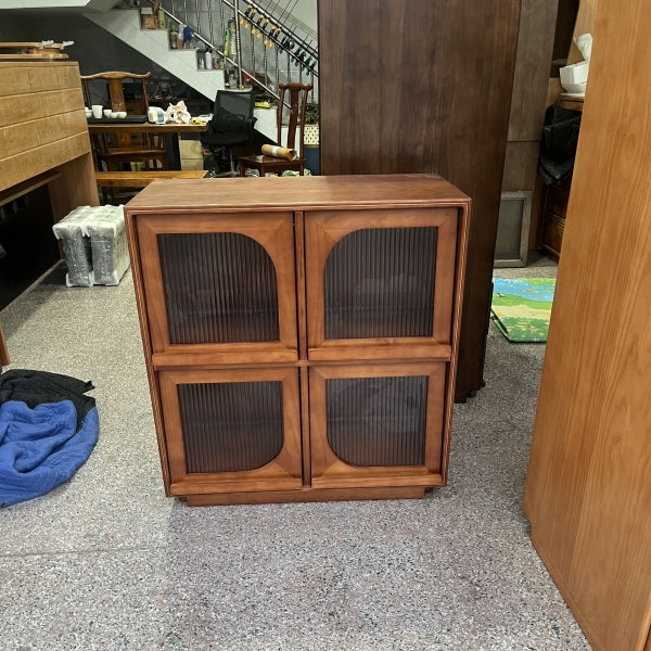 Traditional Vintage Wood &amp; Glass Rectangular Console Table With 4-Cabinet Storage For Entryway &amp; Living Room