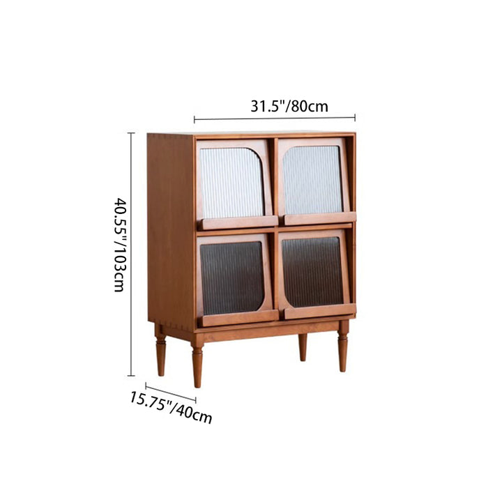 Traditional Vintage Wood & Glass Rectangular Console Table With 4-Cabinet Storage For Entryway & Living Room