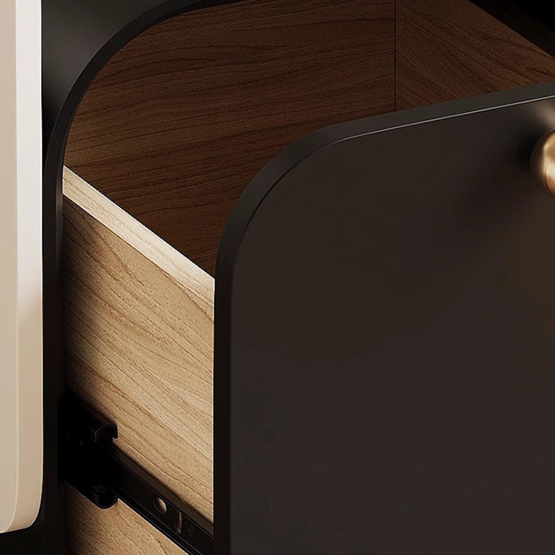 Modern Minimalist Plank & Wood Square Nightstand With 1-Drawer For Bedroom & Living Room