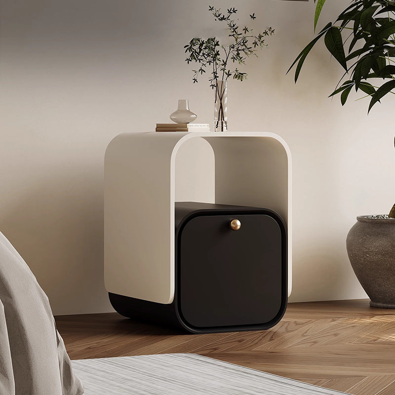 Modern Minimalist Plank & Wood Square Nightstand With 1-Drawer For Bedroom & Living Room