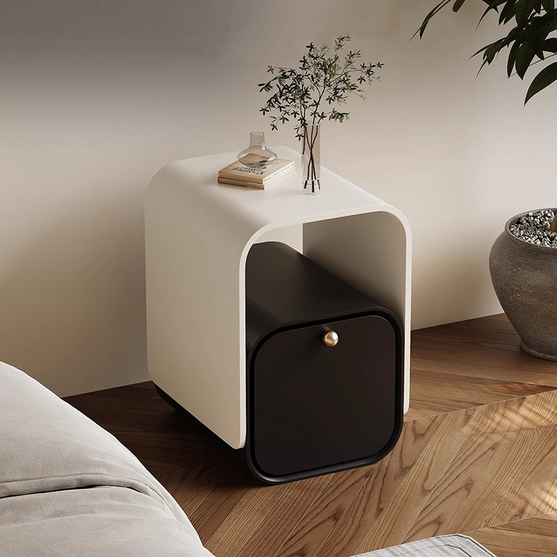 Modern Minimalist Plank & Wood Square Nightstand With 1-Drawer For Bedroom & Living Room