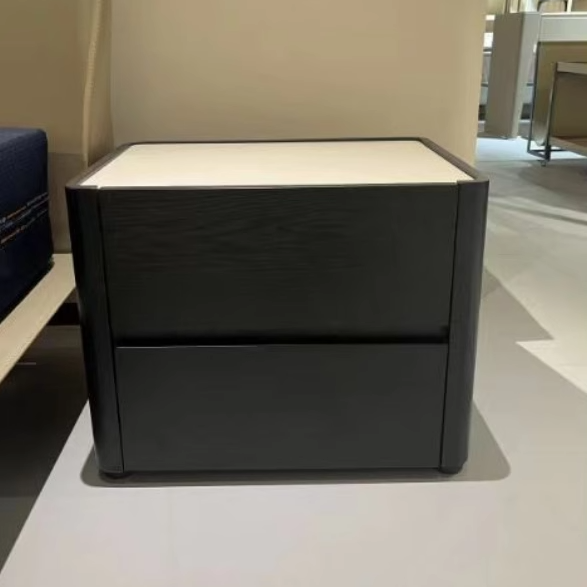 Table de nuit rectangulaire en bois nordique contemporain avec 2 tiroirs pour chambre et salon 