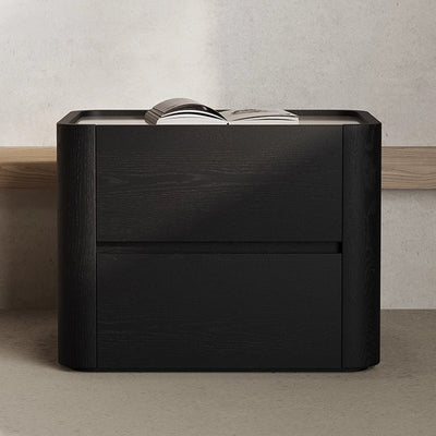 Table de nuit rectangulaire en bois nordique contemporain avec 2 tiroirs pour chambre et salon 