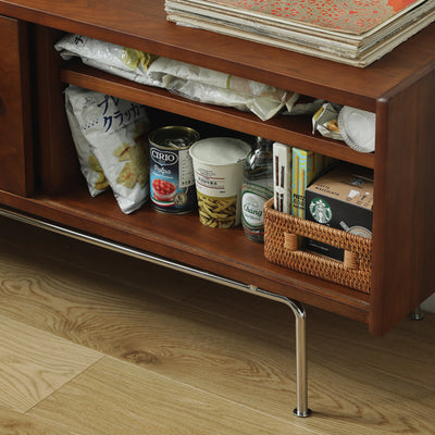 Traditional Vintage Wood & Stainless Steel Rectangular TV Stand With 3-Drawer For Living Room & Bedroom