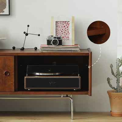 Traditional Vintage Wood & Stainless Steel Rectangular TV Stand With 3-Drawer For Living Room & Bedroom