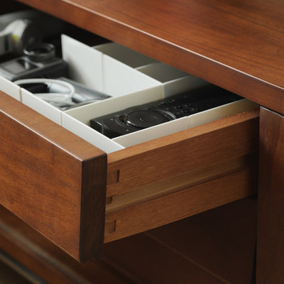 Traditional Vintage Wood & Stainless Steel Rectangular TV Stand With 3-Drawer For Living Room & Bedroom