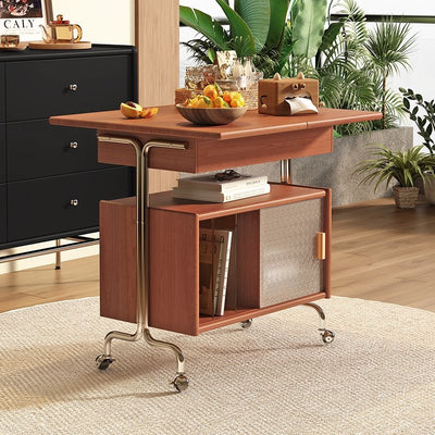 Zeitgenössischer nordischer Holz-, Edelstahl- und Glas-Rechteckiger Klappbarer Drehbarer Beistelltisch mit 3-Stauräumen für Wohnzimmer und Schlafzimmer 