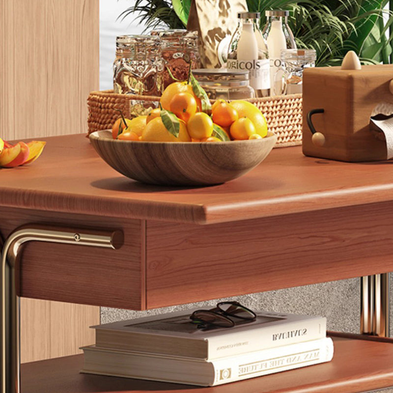 Zeitgenössischer nordischer Holz-, Edelstahl- und Glas-Rechteckiger Klappbarer Drehbarer Beistelltisch mit 3-Stauräumen für Wohnzimmer und Schlafzimmer 