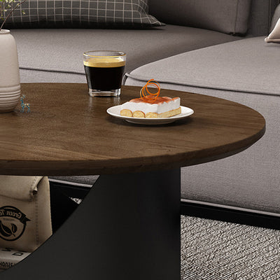 Traditional French Wood & Carbon Steel Round Coffee Table With 2-Tier Storage For Living Room & Bedroom