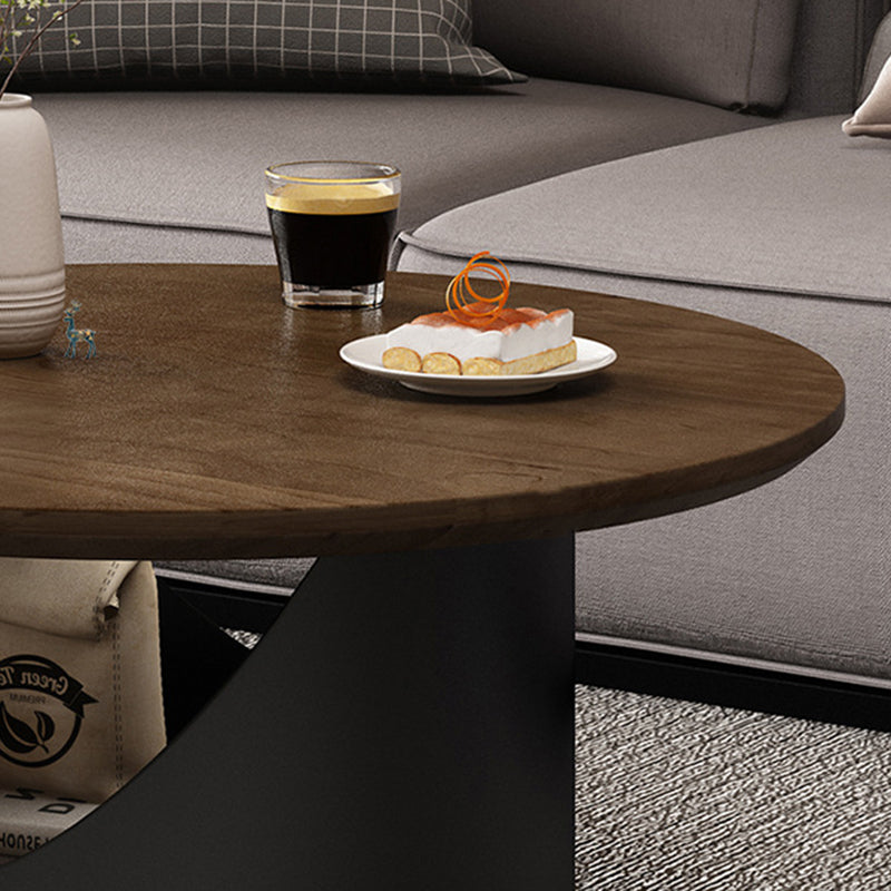 Traditional French Wood & Carbon Steel Round Coffee Table With 2-Tier Storage For Living Room & Bedroom