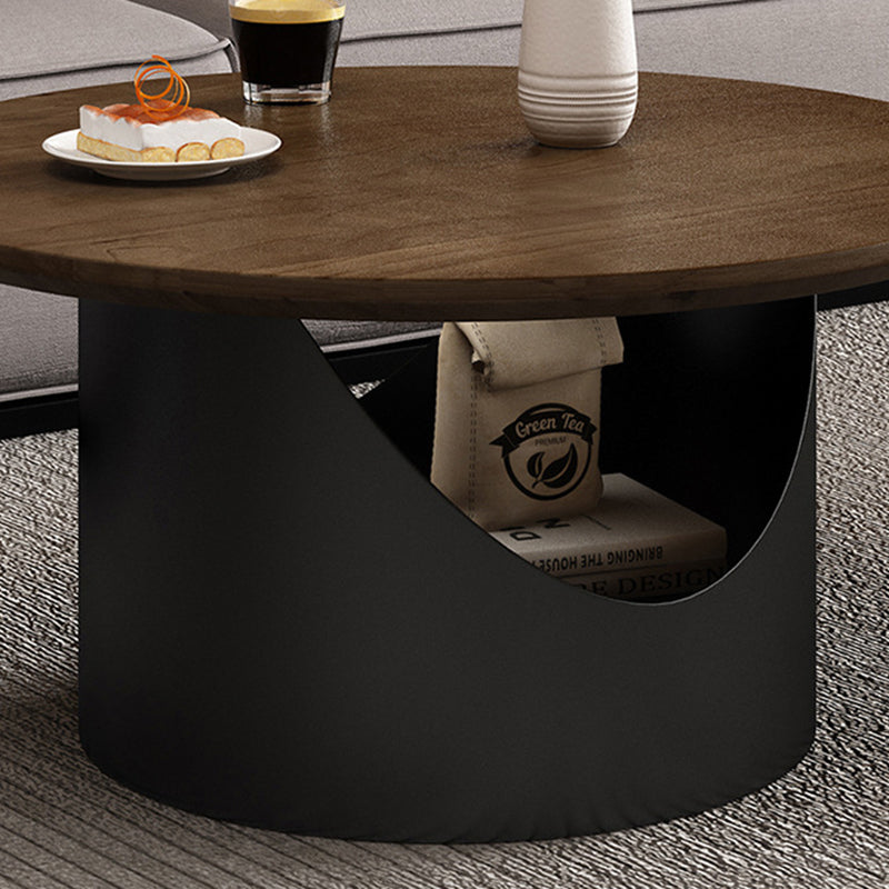 Traditional French Wood &amp; Carbon Steel Round Coffee Table With 2-Tier Storage For Living Room &amp; Bedroom