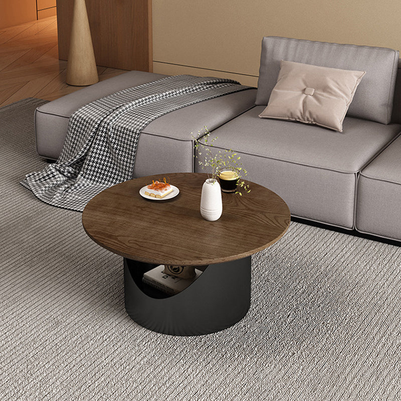 Traditional French Wood & Carbon Steel Round Coffee Table With 2-Tier Storage For Living Room & Bedroom