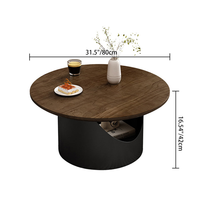 Traditional French Wood &amp; Carbon Steel Round Coffee Table With 2-Tier Storage For Living Room &amp; Bedroom