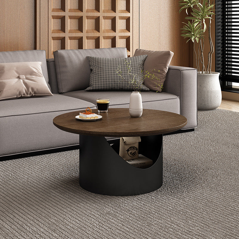 Traditional French Wood &amp; Carbon Steel Round Coffee Table With 2-Tier Storage For Living Room &amp; Bedroom