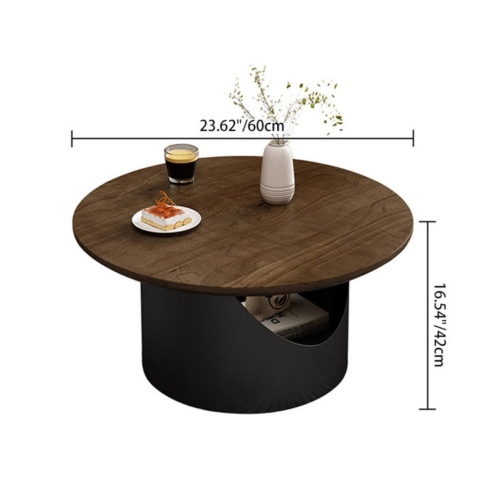 Table basse ronde traditionnelle en bois et acier au carbone avec rangement à 2 niveaux pour salon et chambre 