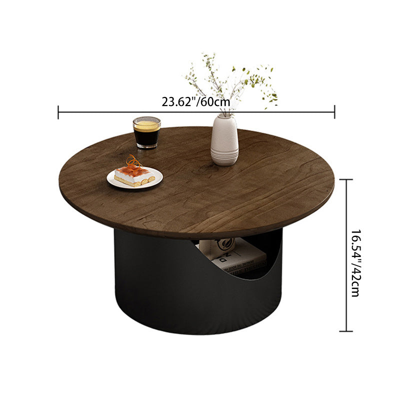 Traditional French Wood & Carbon Steel Round Coffee Table With 2-Tier Storage For Living Room & Bedroom