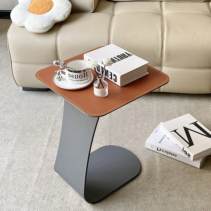 Modern Minimalist Saddle Leather & Carbon Steel Square Side Table For Living Room & Bedroom