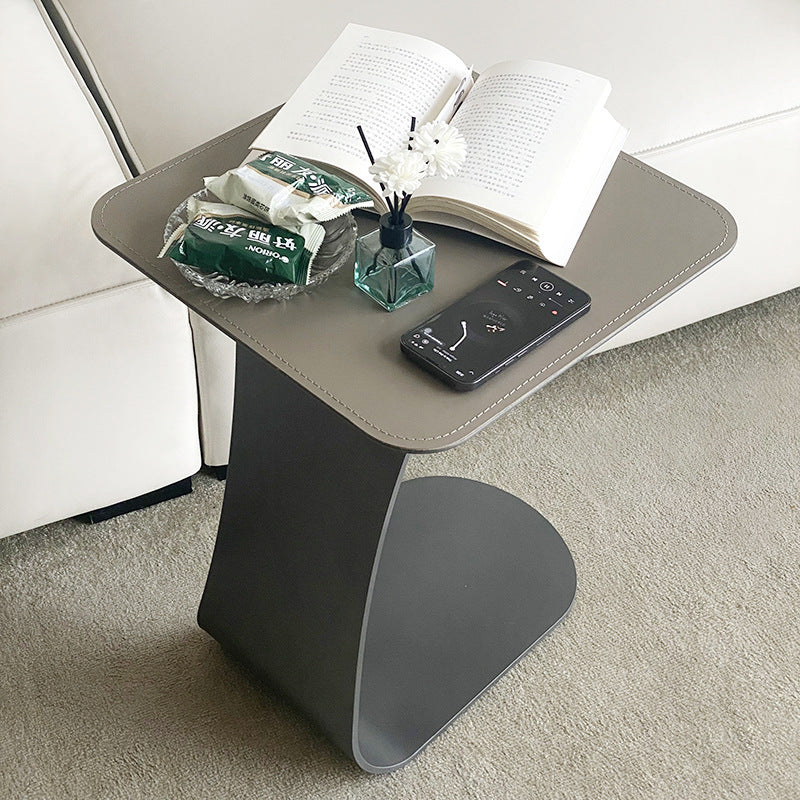 Modern Minimalist Saddle Leather & Carbon Steel Square Side Table For Living Room & Bedroom
