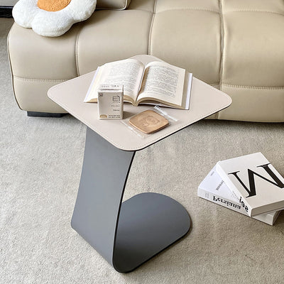 Modern Minimalist Saddle Leather & Carbon Steel Square Side Table For Living Room & Bedroom