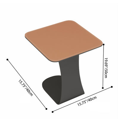 Modern Minimalist Saddle Leather & Carbon Steel Square Side Table For Living Room & Bedroom