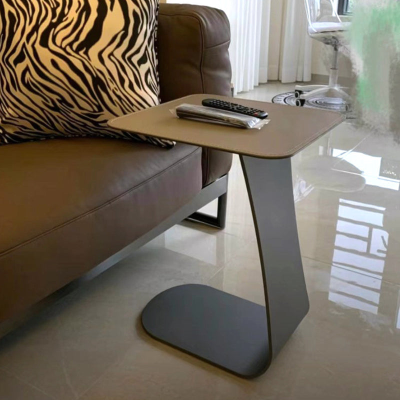 Modern Minimalist Saddle Leather & Carbon Steel Square Side Table For Living Room & Bedroom
