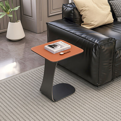 Modern Minimalist Saddle Leather & Carbon Steel Square Side Table For Living Room & Bedroom