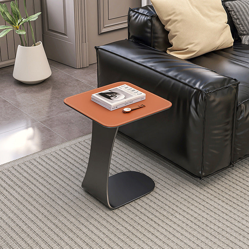 Modern Minimalist Saddle Leather & Carbon Steel Square Side Table For Living Room & Bedroom