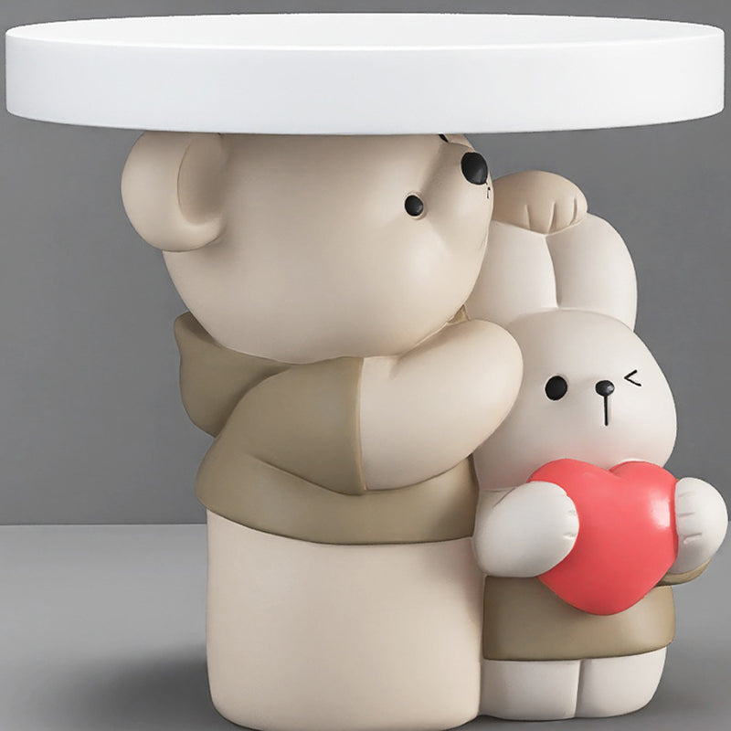 Contemporary Creative Resin Bear &amp; Bunny Base Round Side Table For Living Room &amp; Bedroom