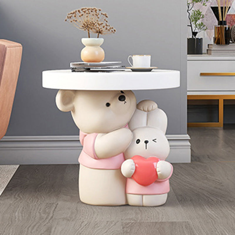 Contemporary Creative Resin Bear &amp; Bunny Base Round Side Table For Living Room &amp; Bedroom