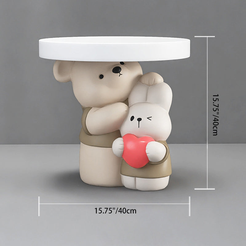Contemporary Creative Resin Bear &amp; Bunny Base Round Side Table For Living Room &amp; Bedroom