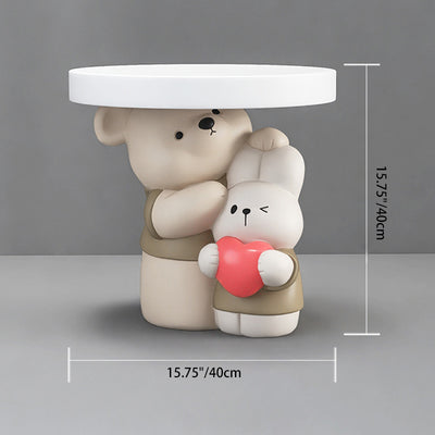 Zeitgenössischer kreativer Harz-Bären- & Hasen-Sockel runder Beistelltisch für Wohnzimmer & Schlafzimmer 