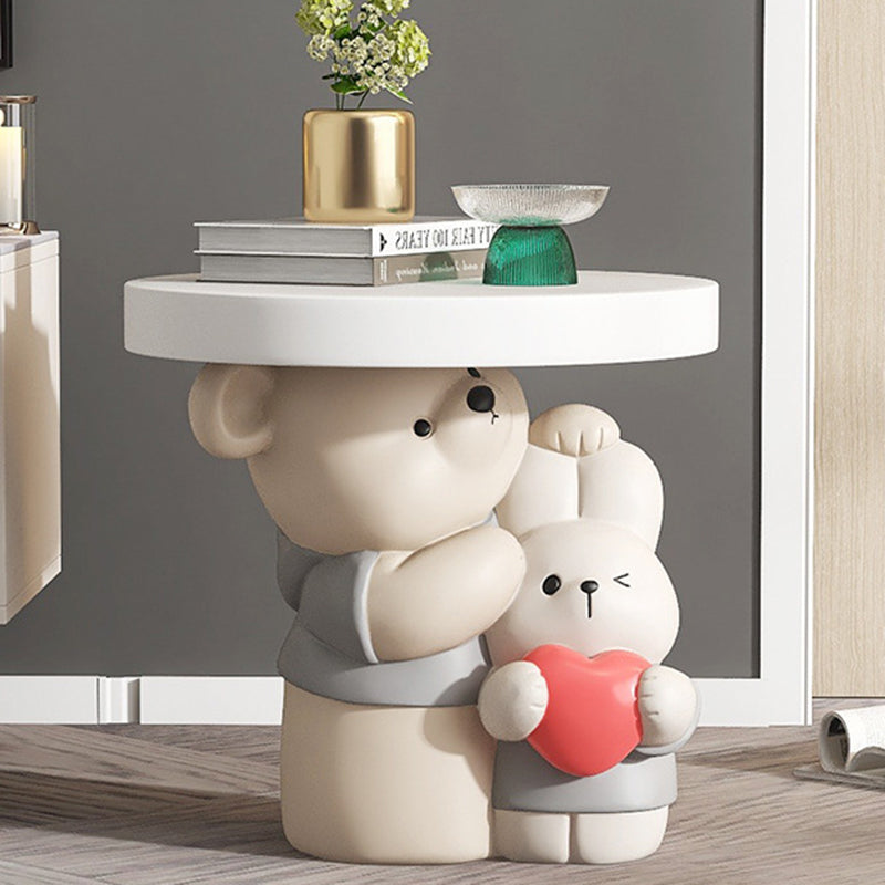 Contemporary Creative Resin Bear &amp; Bunny Base Round Side Table For Living Room &amp; Bedroom