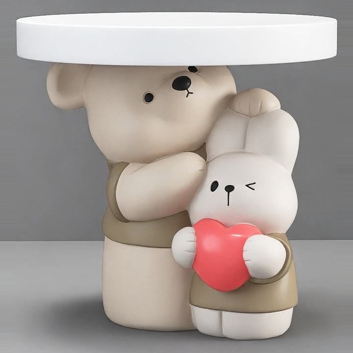 Contemporary Creative Resin Bear &amp; Bunny Base Round Side Table For Living Room &amp; Bedroom
