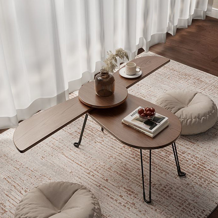 Table basse contemporaine en bois et métal en forme de scarabée avec design pliant pour salon et chambre 