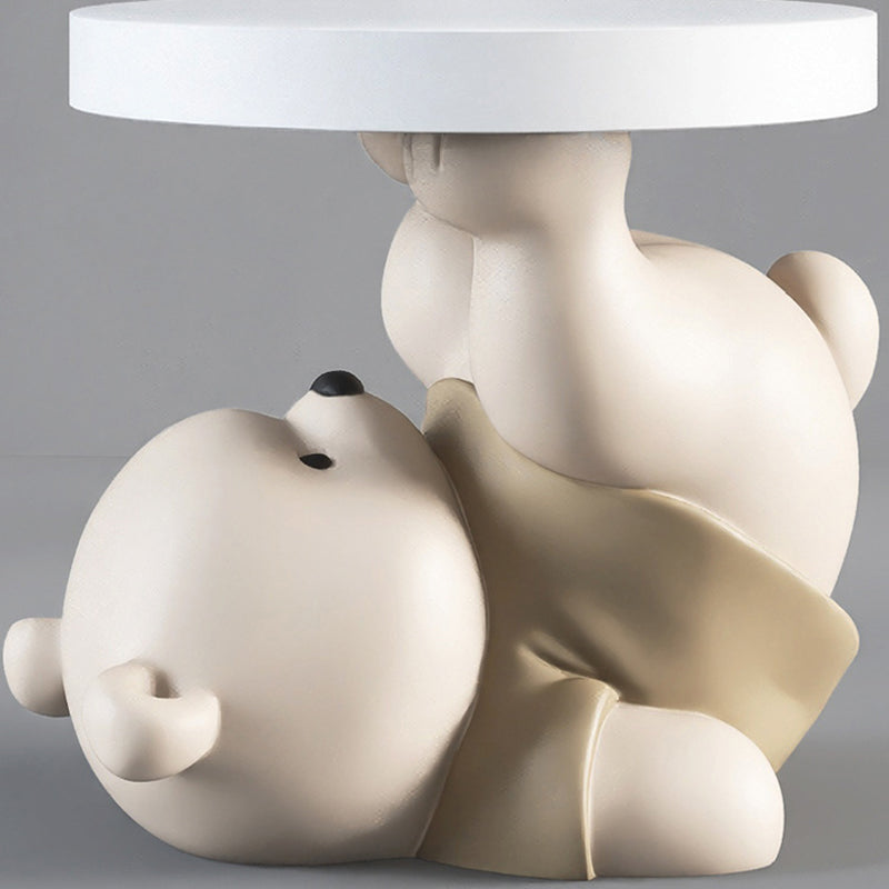 Contemporary Creative Resin Plywood Bear Base Round Side Table For Bedroom And Living Room