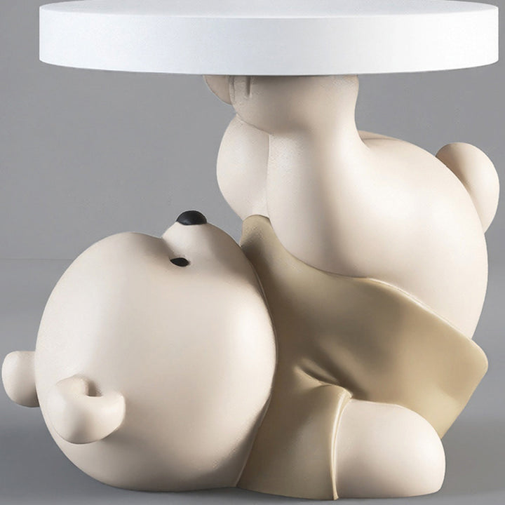 Contemporary Creative Resin Plywood Bear Base Round Side Table For Bedroom And Living Room