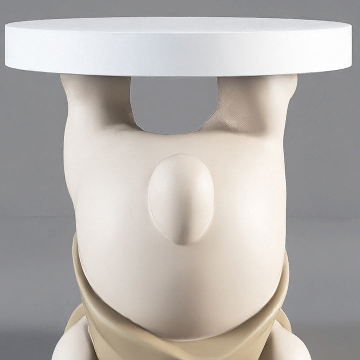 Contemporary Creative Resin Plywood Bear Base Round Side Table For Bedroom And Living Room