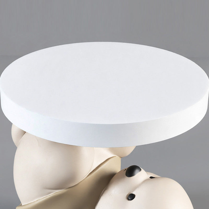 Contemporary Creative Resin Plywood Bear Base Round Side Table For Bedroom And Living Room