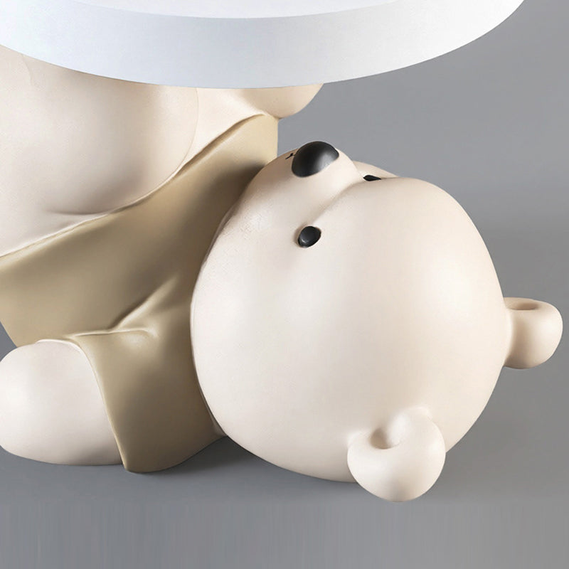 Contemporary Creative Resin Plywood Bear Base Round Side Table For Bedroom And Living Room