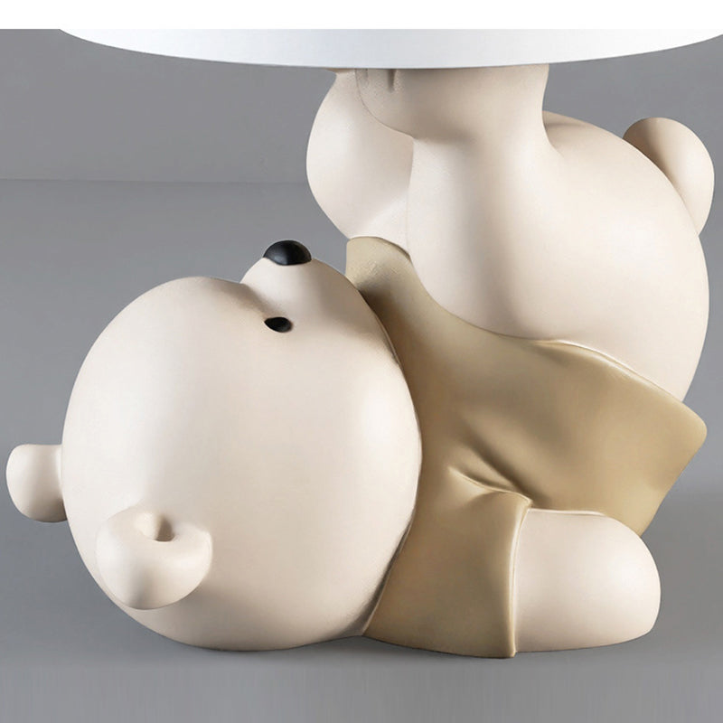 Contemporary Creative Resin Plywood Bear Base Round Side Table For Bedroom And Living Room
