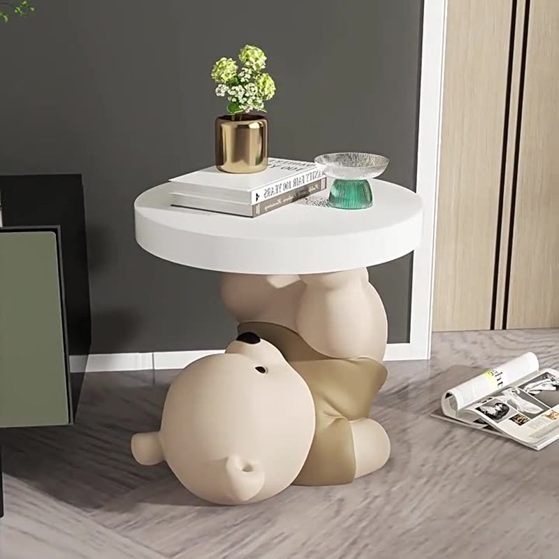 Contemporary Creative Resin Plywood Bear Base Round Side Table For Bedroom And Living Room
