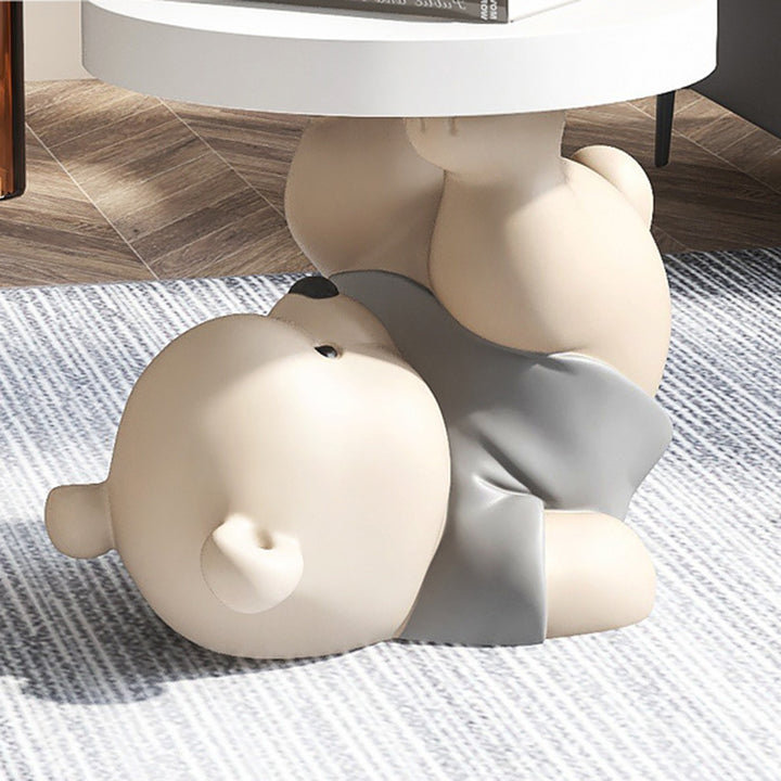 Contemporary Creative Resin Plywood Bear Base Round Side Table For Bedroom And Living Room
