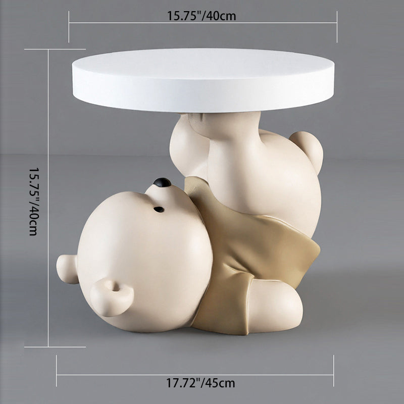 Contemporary Creative Resin Plywood Bear Base Round Side Table For Bedroom And Living Room