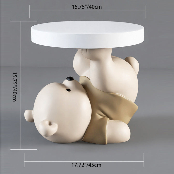 Contemporary Creative Resin Plywood Bear Base Round Side Table For Bedroom And Living Room