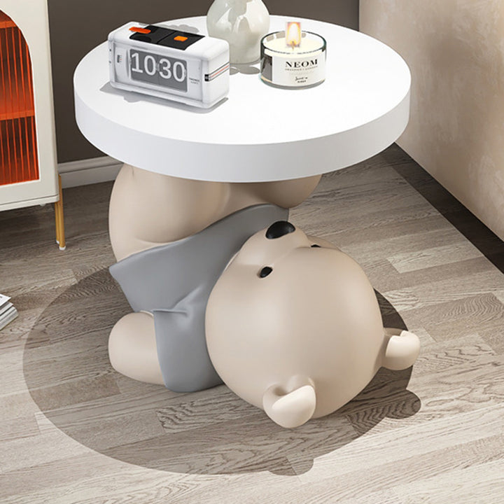 Contemporary Creative Resin Plywood Bear Base Round Side Table For Bedroom And Living Room