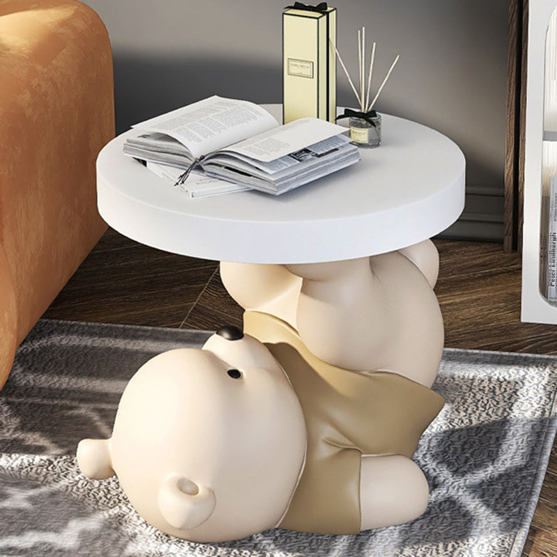 Contemporary Creative Resin Plywood Bear Base Round Side Table For Bedroom And Living Room