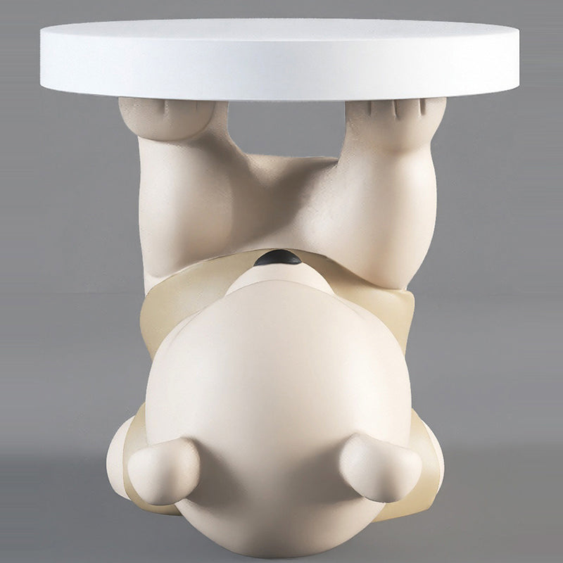 Contemporary Creative Resin Plywood Bear Base Round Side Table For Bedroom And Living Room