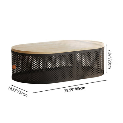 Modern Minimalist Plank & Iron Oval Coffee Table For Bay Window And Living Room