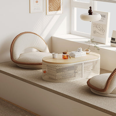Modern Minimalist Plank & Iron Oval Coffee Table For Bay Window And Living Room