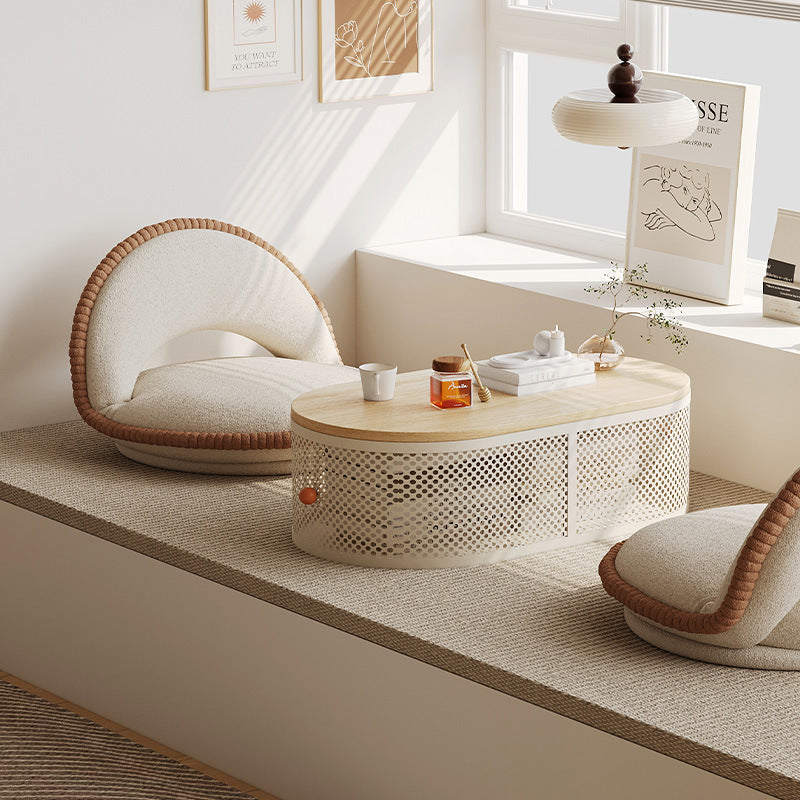 Modern Minimalist Plank & Iron Oval Coffee Table For Bay Window And Living Room